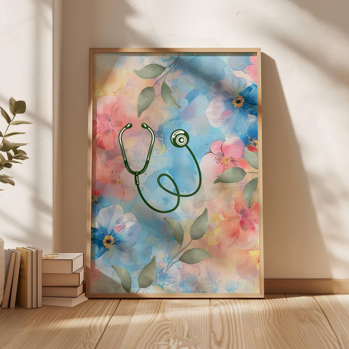 Stethoscope Watercolor Floral Medical Graduation Gift Poster