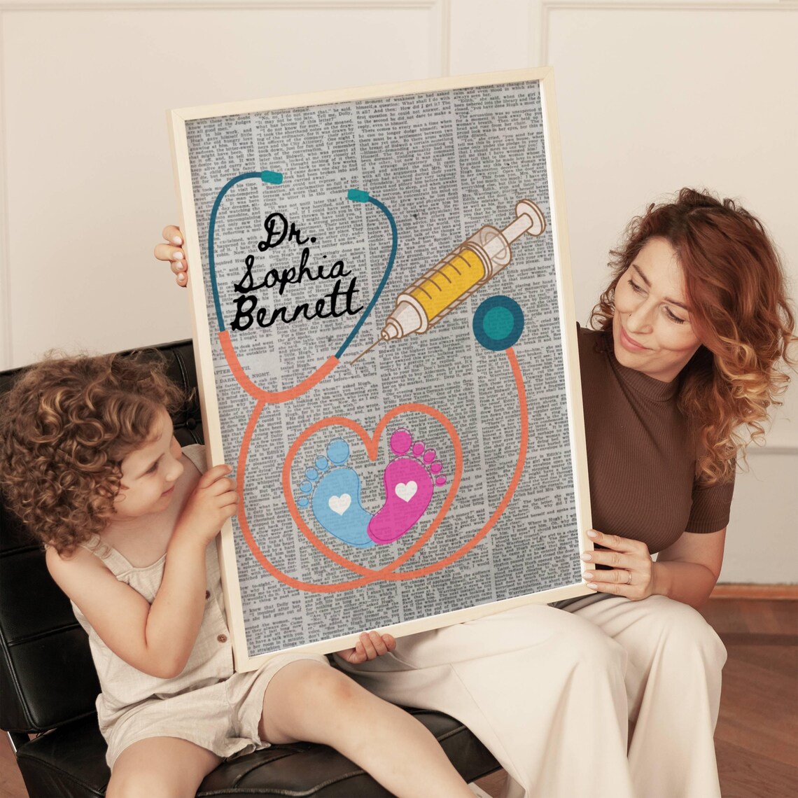 Personalized Pediatric Doctor Name Stethoscope Baby Feet Poster - Image 2