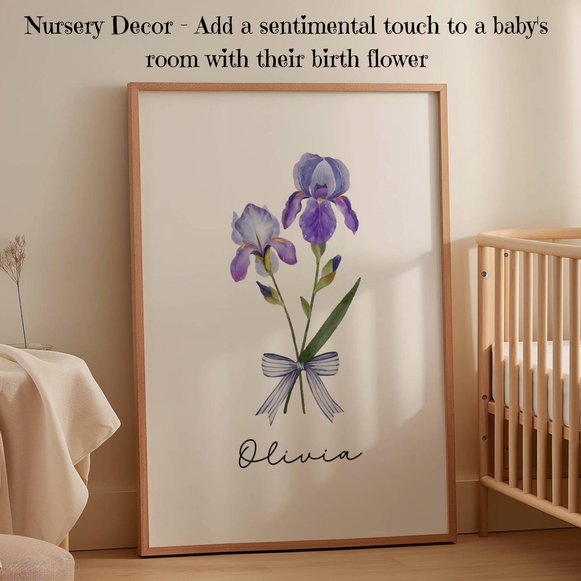 Olivia Iris Birth Flower Personalized Watercolor Nursery Poster