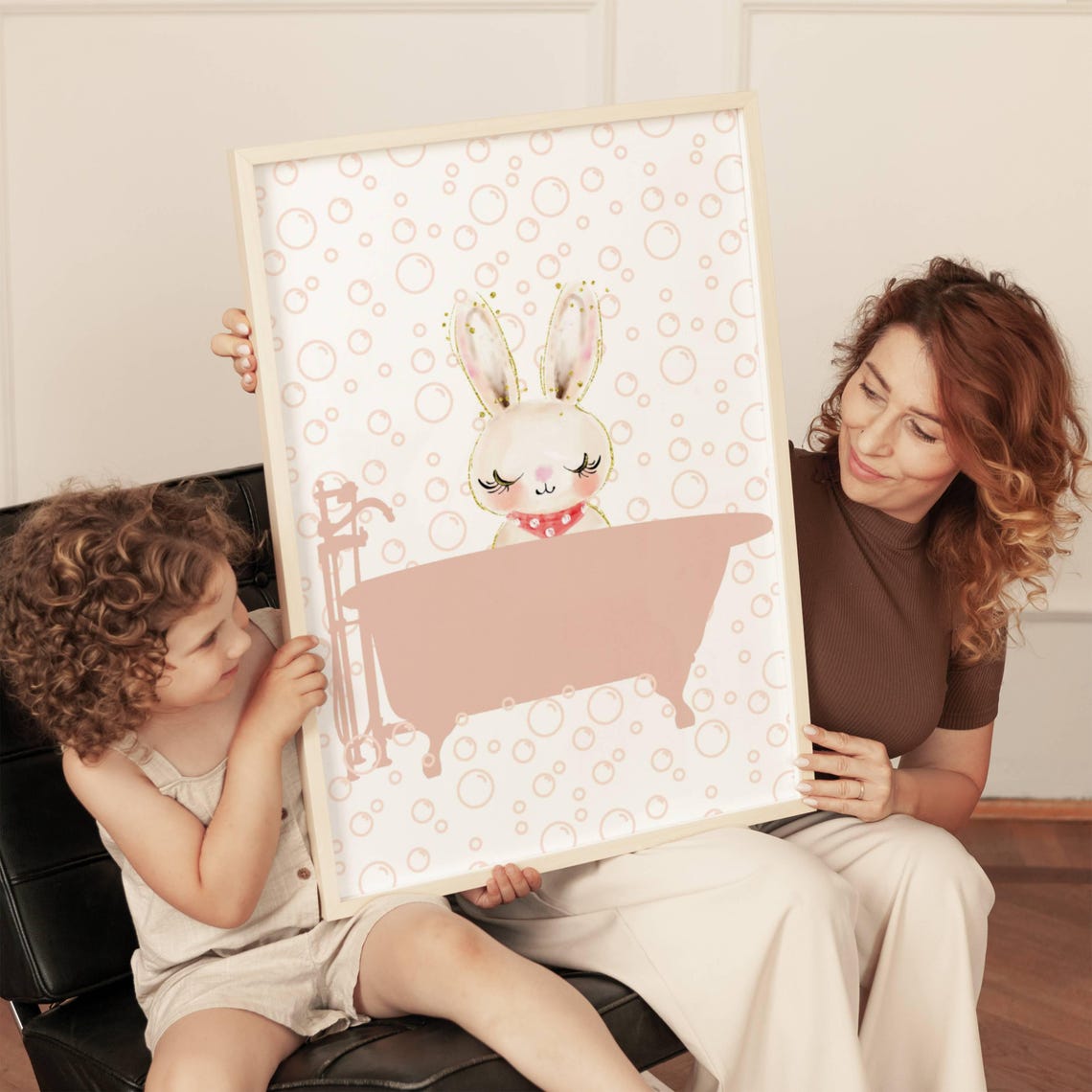 Bunny Taking A Bubble Bath Cute Nursery Bathroom Decor Poster - Image 3