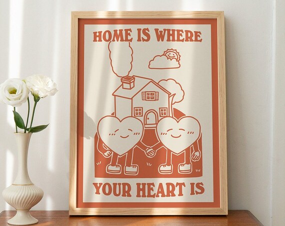 Retro Home Print Home Sweet Home Poster Prinatable Burnt Orange Decor Vintage Aesthetic Love Home Quote Burnt Orange