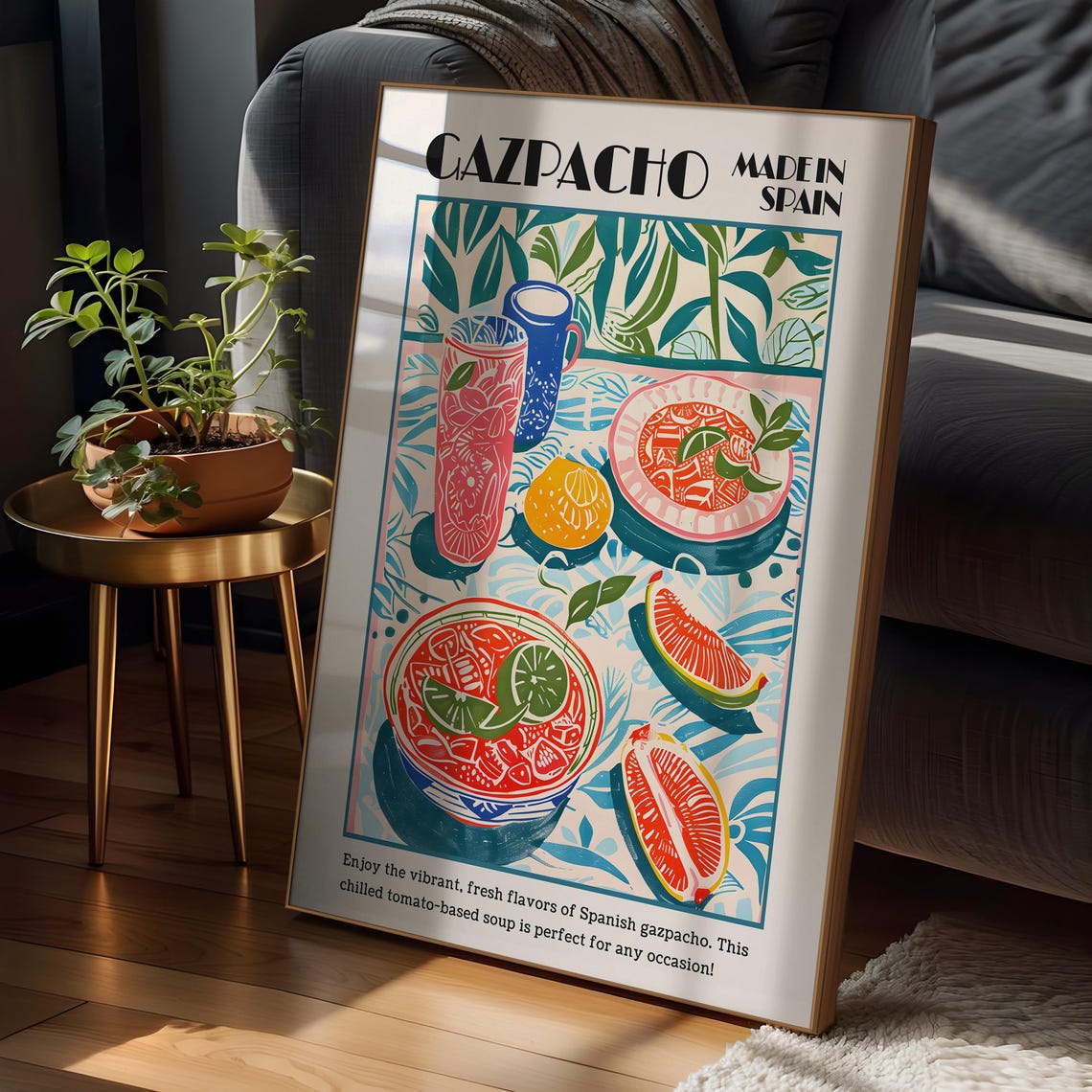 Gazpacho Made in Spain Vibrant Food Illustration Poster for Kitchens