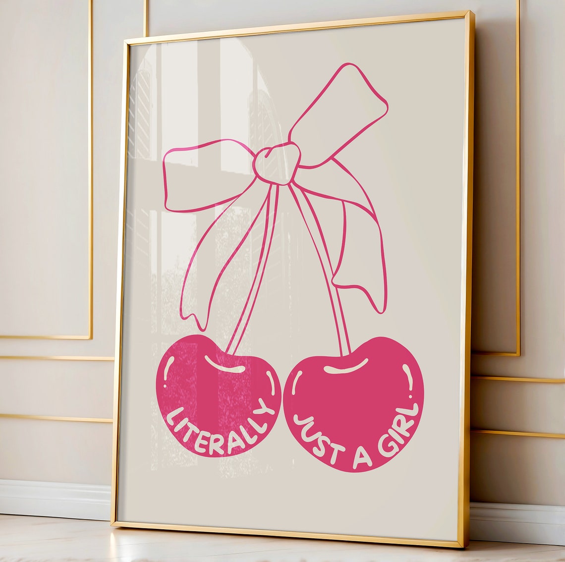 Literally Just a Girl Pink Cherry Bow Poster Coquette Decor Art - Image 2