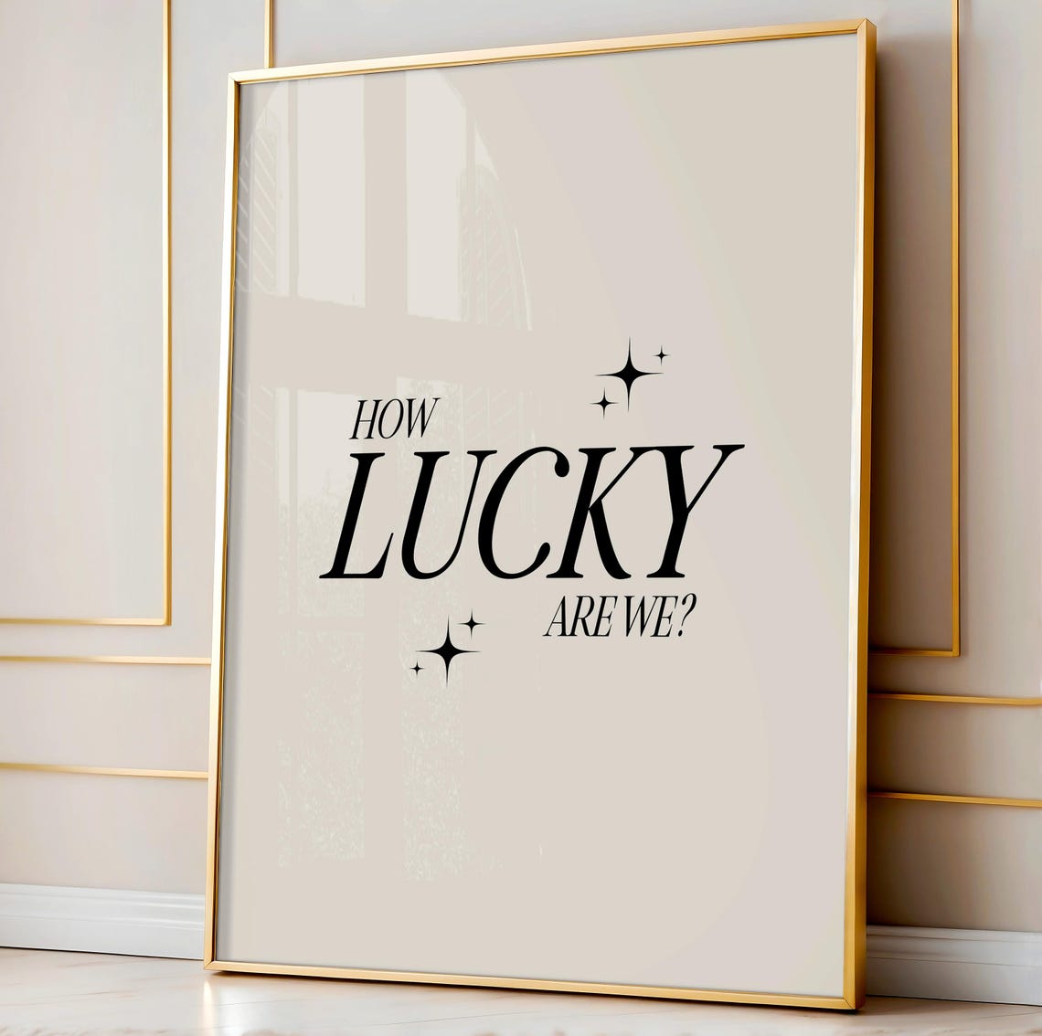 How Lucky Are We Minimalist Black Sparkle Affirmation Poster