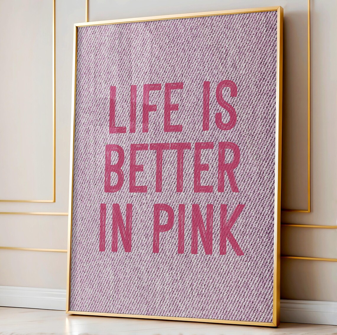 Pink Denim Print, Pink Aesthetic Western Decor