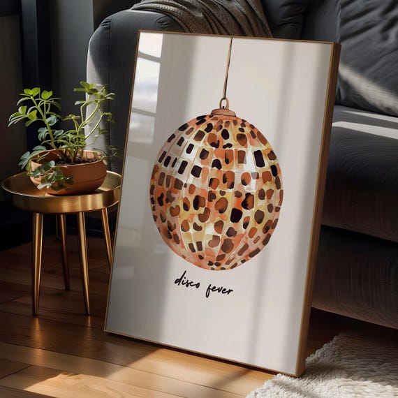Leopard Spotted Disco Ball Disco Fever Watercolor Poster for Parties