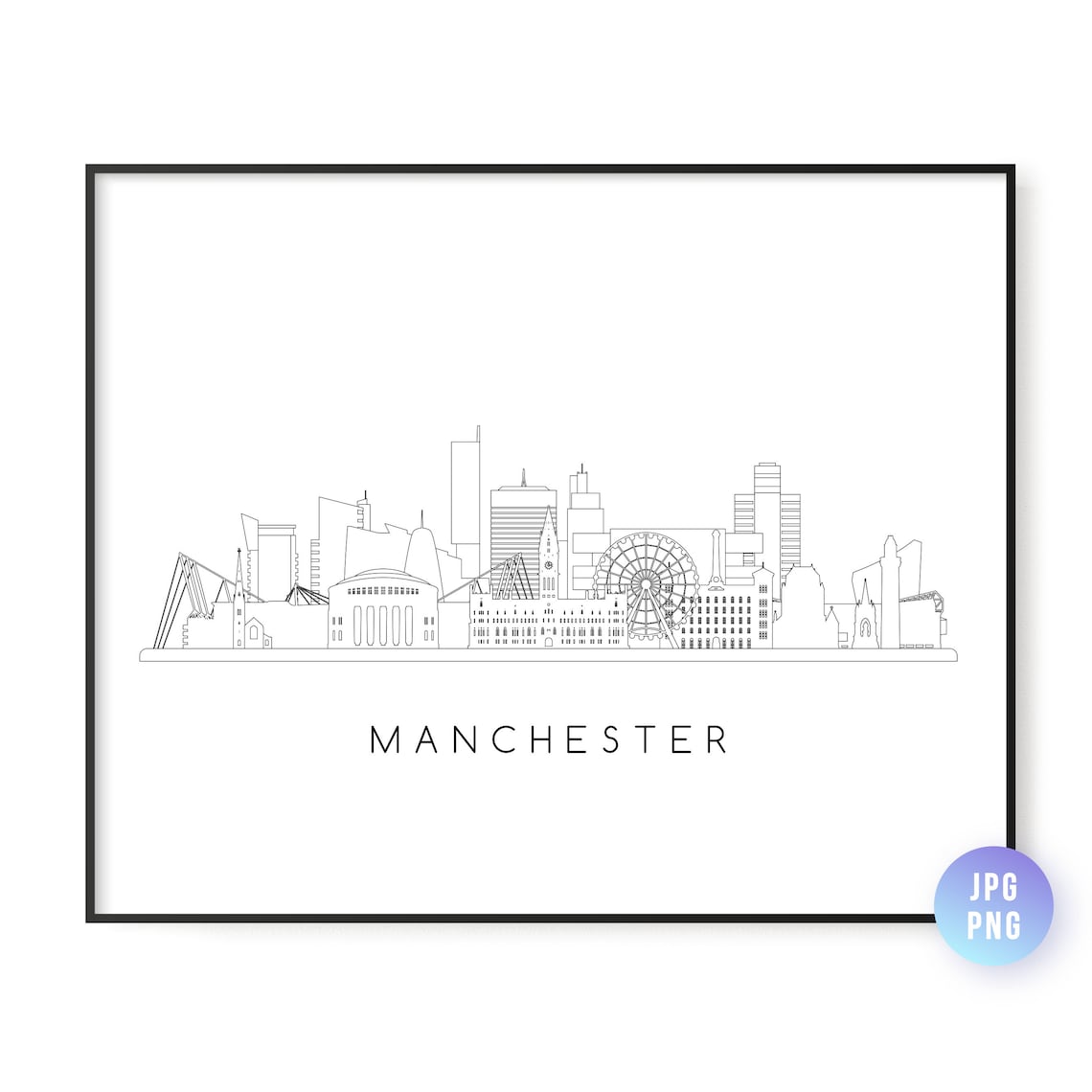 Manchester Skyline, City Line Art Travel Poster