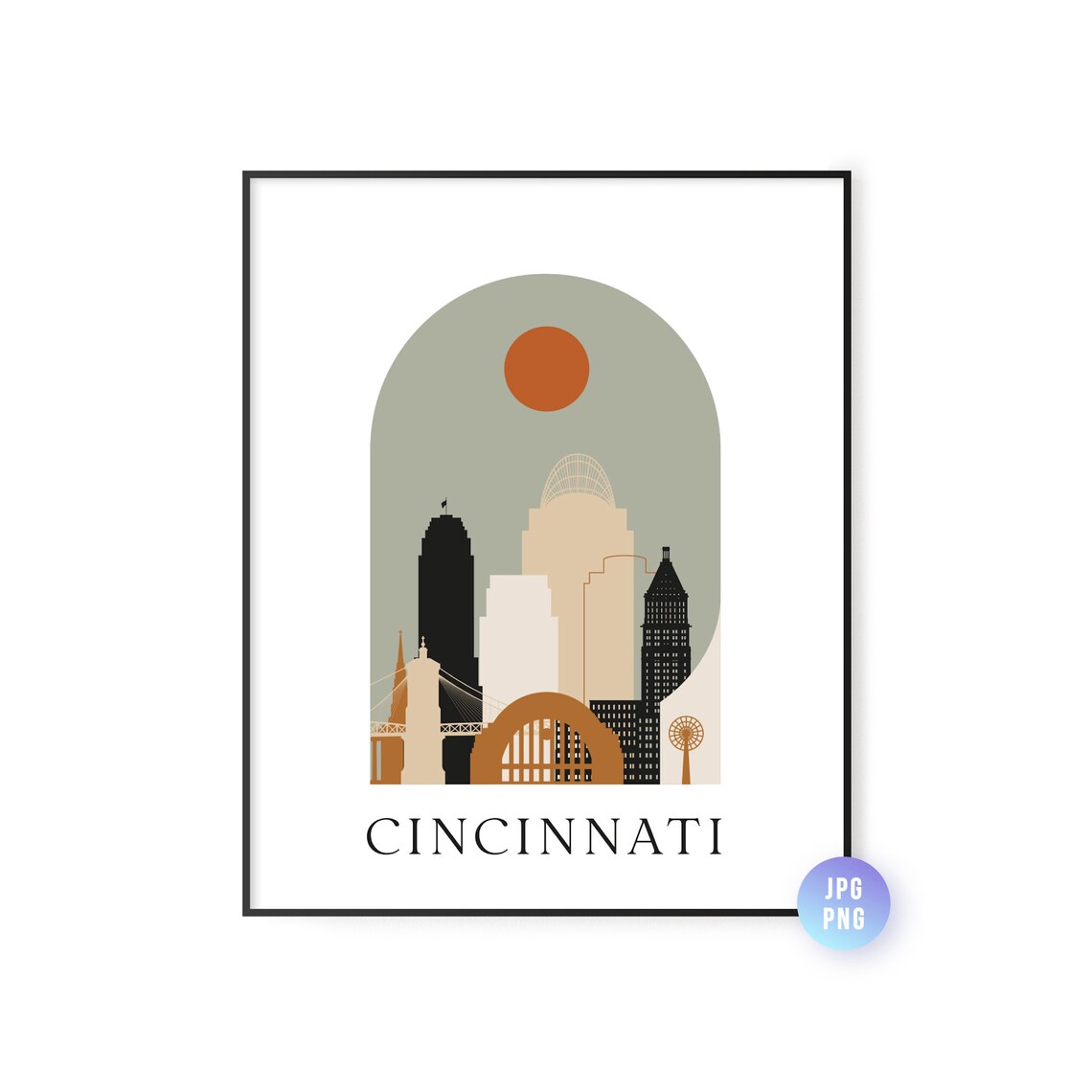 Cincinnati Skyline Bohemian Travel Poster, Mid-Century