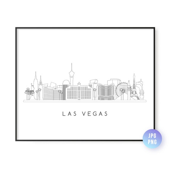 Las Vegas Skyline Print City Line Art Instant Wall Jpg Png