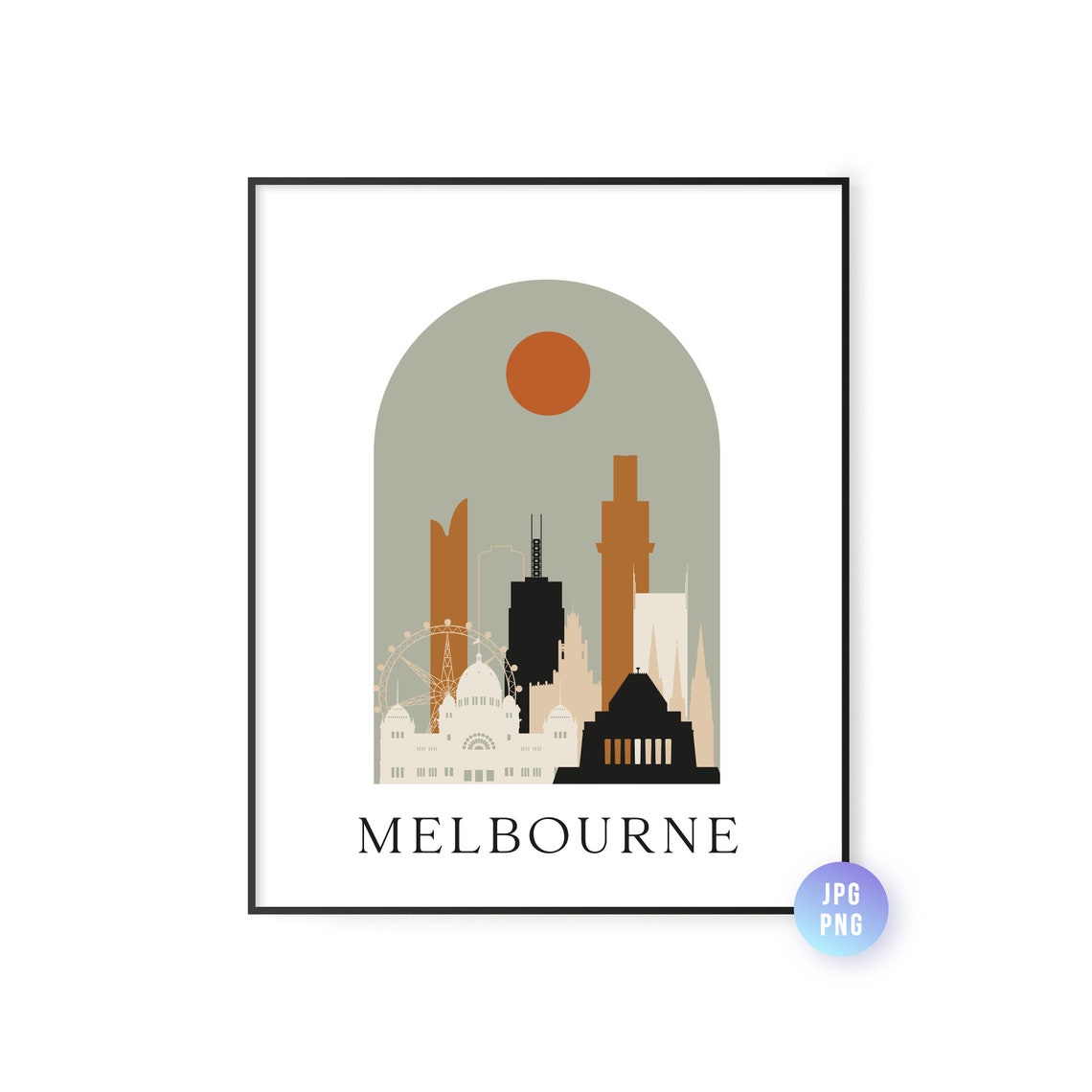 Melbourne Minimalist Skyline Boho Sun Arch Modern City Poster