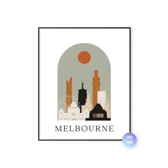 Melbourne Skyline Bohemian Print Boho Sun City Arc Mid Century Modern Decor Home Instant Jpg Png