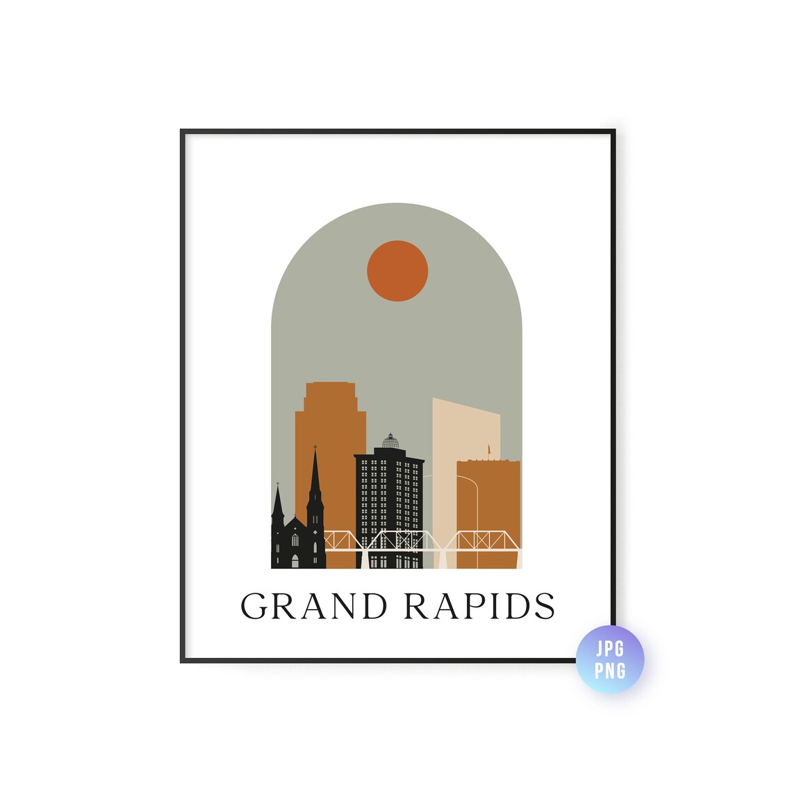 Grand Rapids Skyline Bohemian Art Print, Mid-Century