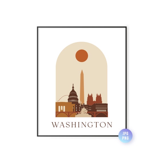 Washington Dc Skyline Print Archway Boho Sun Wall Art Poster Instant Downloadbohemian Natural Colors