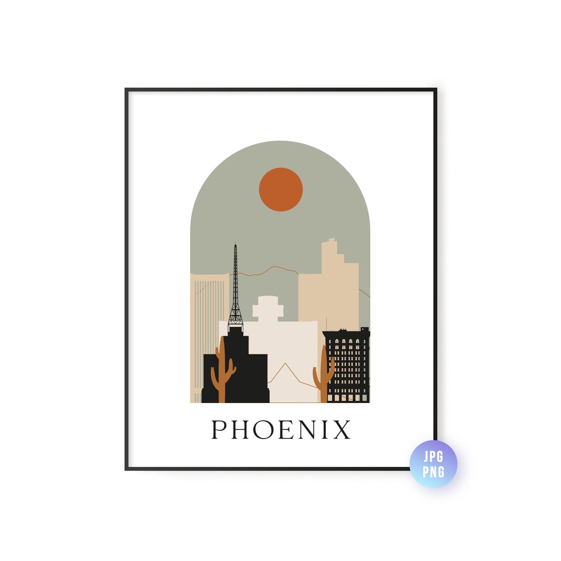 Phoenix Arizona Boho Skyline Arch Sun Desert Cactus Minimalist Poster