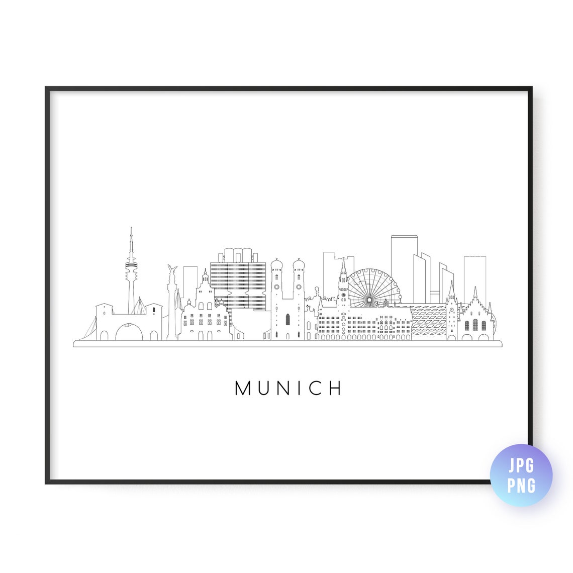 Munich Skyline Minimalist Line Art Cityscape Wall Decor Poster