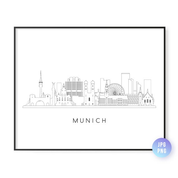 Munich Skyline Print City Bavaria Line Art Instant Wall Artjpgpng