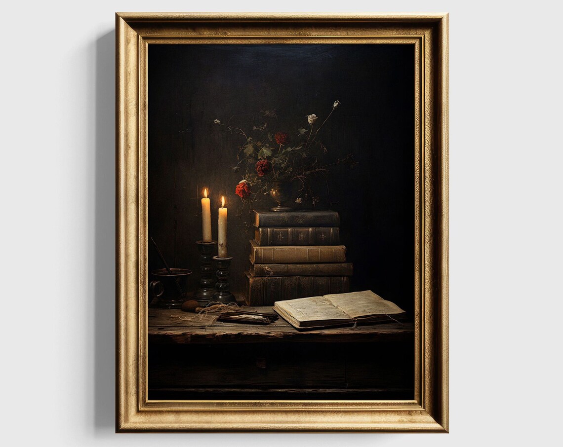 Moody Book Art Print, Dark Academia Gothic Decor