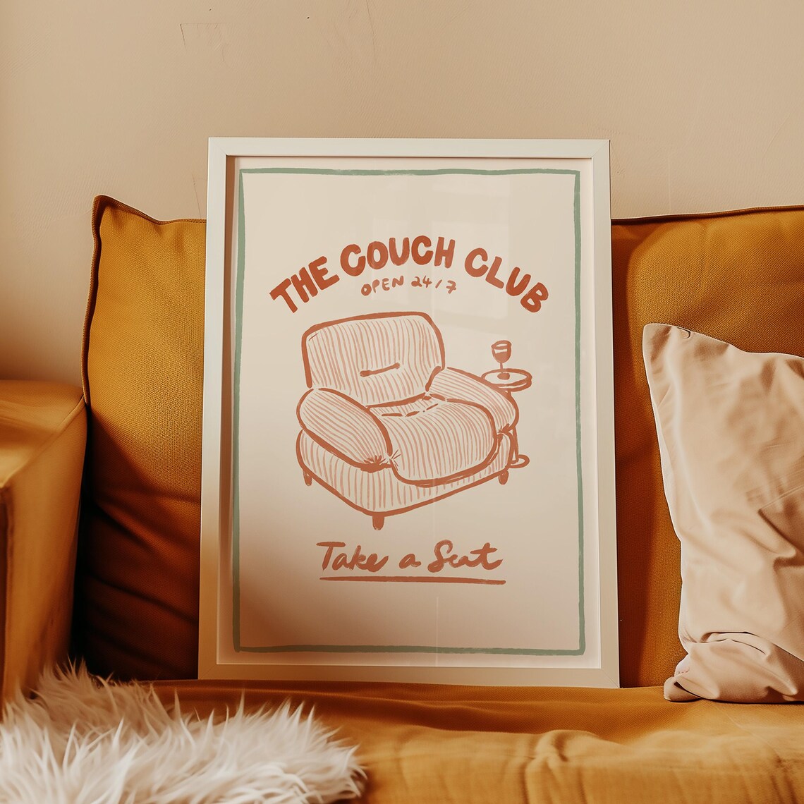The Couch Club Open 24/7 Take A Seat Retro Armchair Lounge Poster
