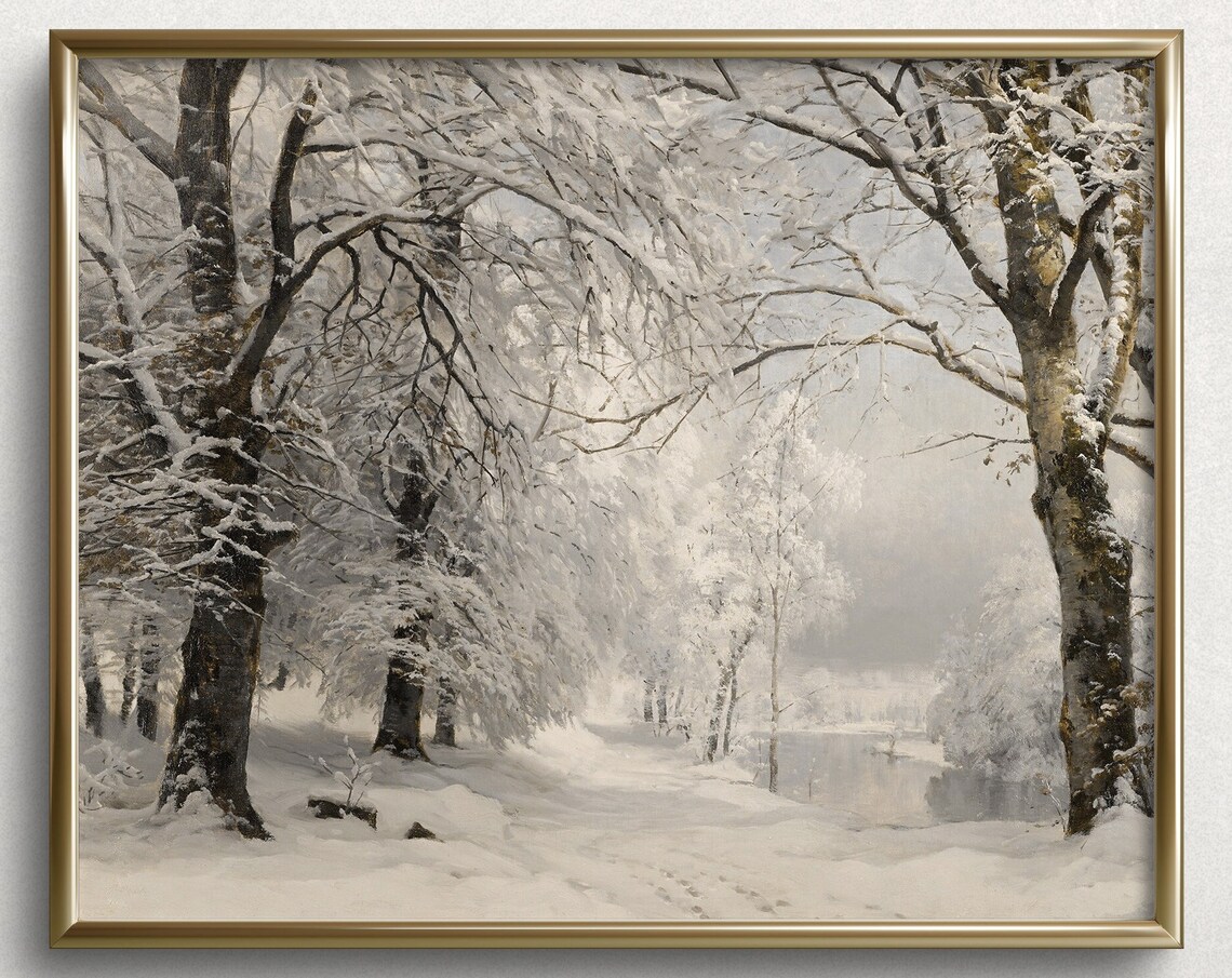 White Winter Trees, Vintage Winter Landscape Art Print