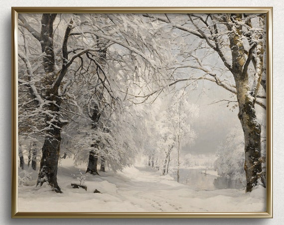 White Winter Trees, Vintage Winter Landscape Art Print
