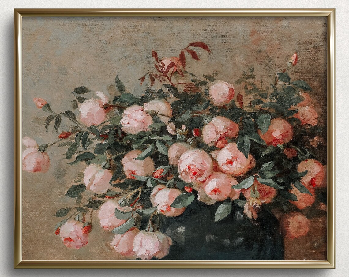 Peony Bushel Spring Vintage Floral Wall Art Print