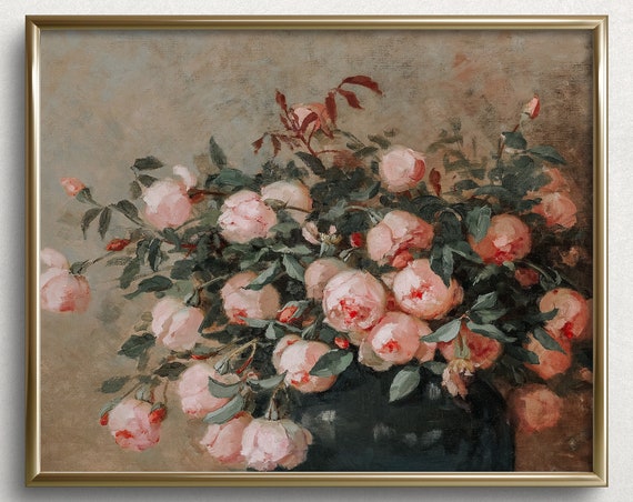 Peony Bushel Spring Vintage Floral Wall Art Print