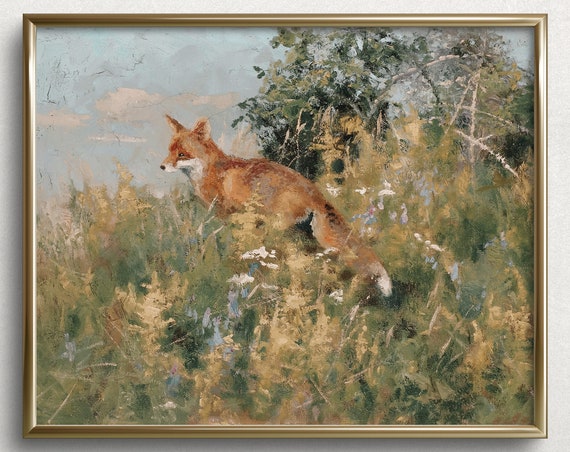 Little Fox Cottagecore Art Print for Nursery Decor