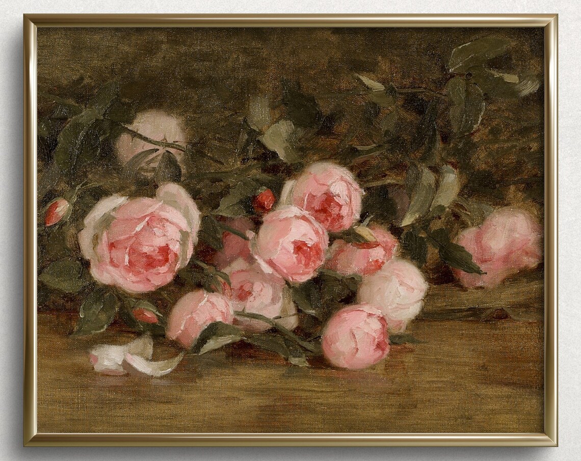 Tabletop Peonies, Vintage Spring Floral Art Print