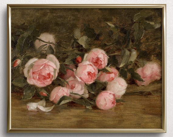 Tabletop Peonies, Vintage Spring Floral Art Print