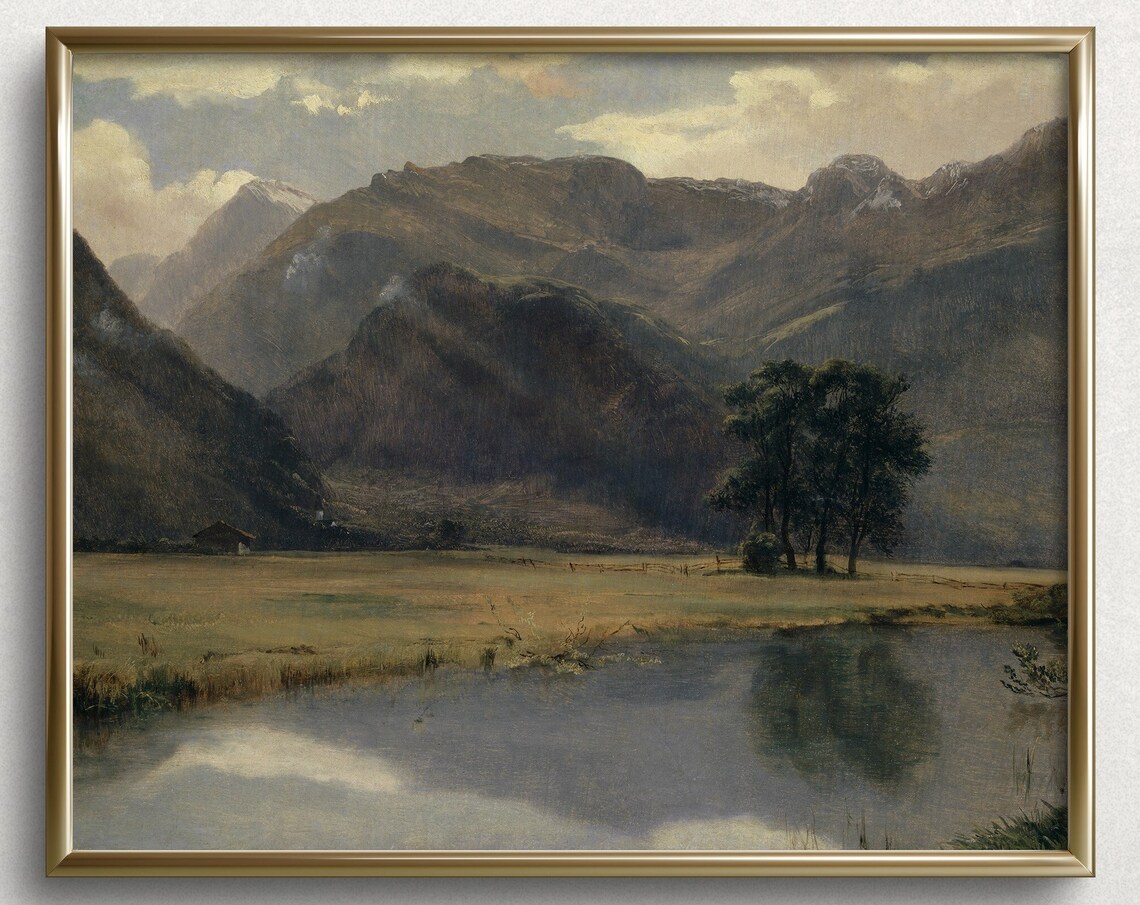 Mountain Lake Countryside Vintage Landscape Art Print