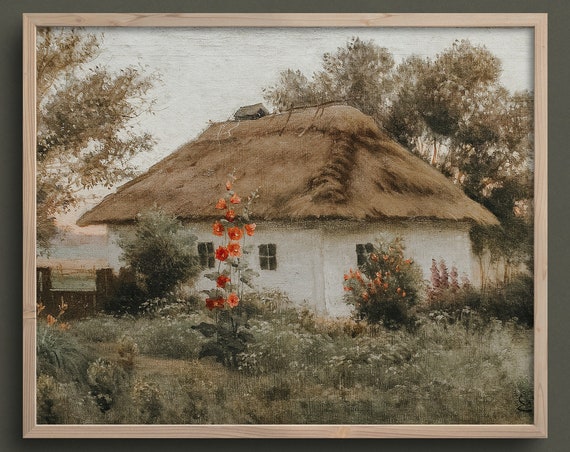 Countryside Cottage French Country Wall Art Countryside Landscape Oil Painting Vintage Landscape Painting L251