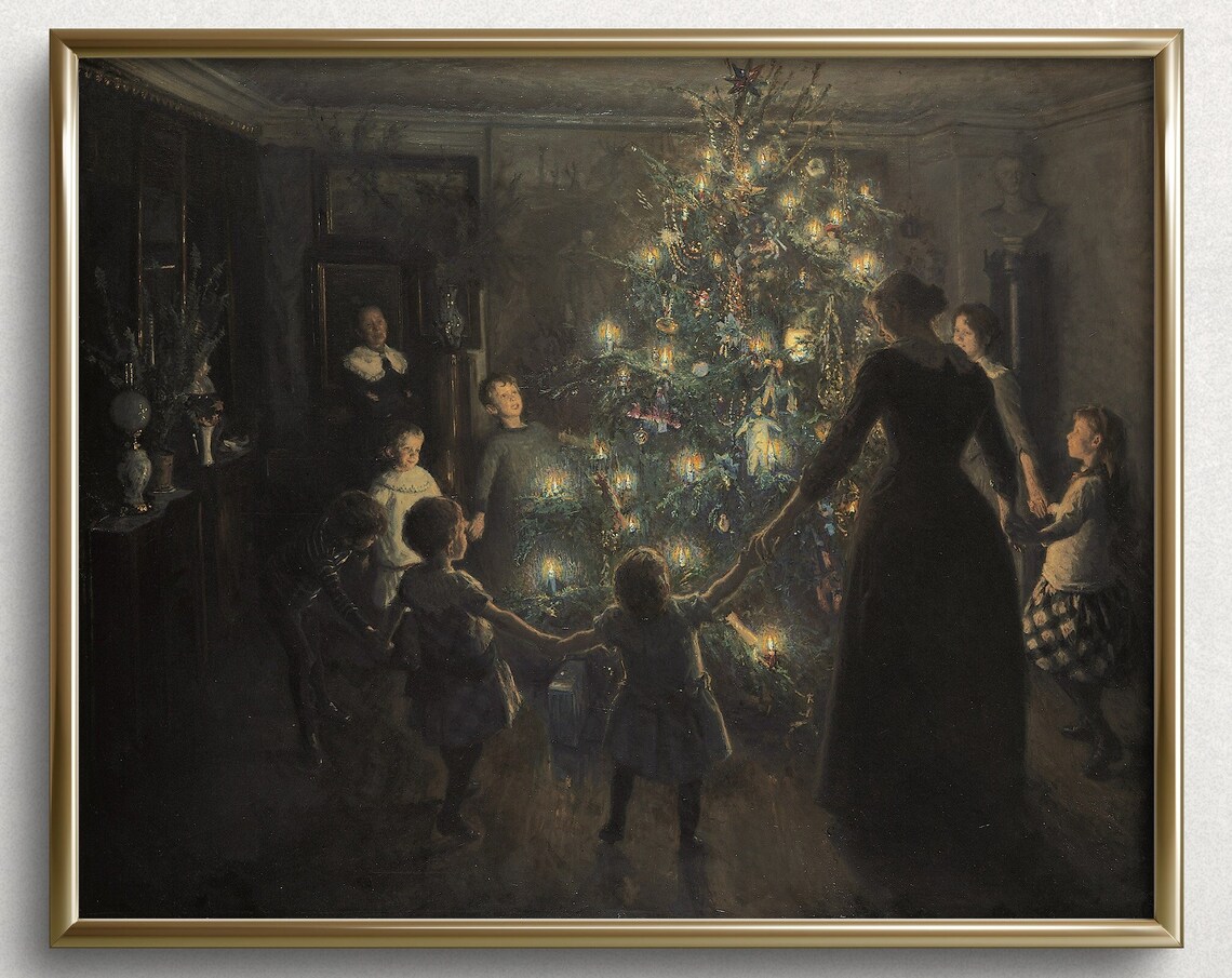 O Holy Night Christmas Tree Vintage Art Print
