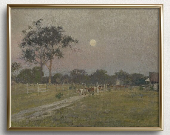 Countryside Summer Evening French Country Wall Art Moody Landscape Painting Vintage Landscape Oil Painting L33