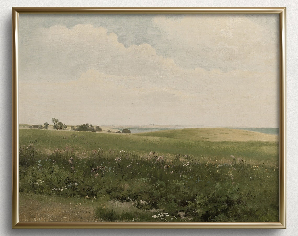 Green Field Of Grass Countryside Field Countryside Landscape Oil Painting Summer Landscape French Country Art L11