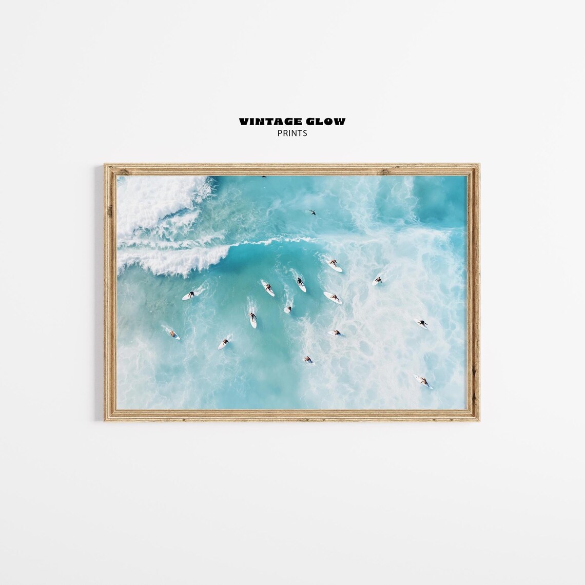 Aerial Surfers Beach Print, Boho Surf Decor