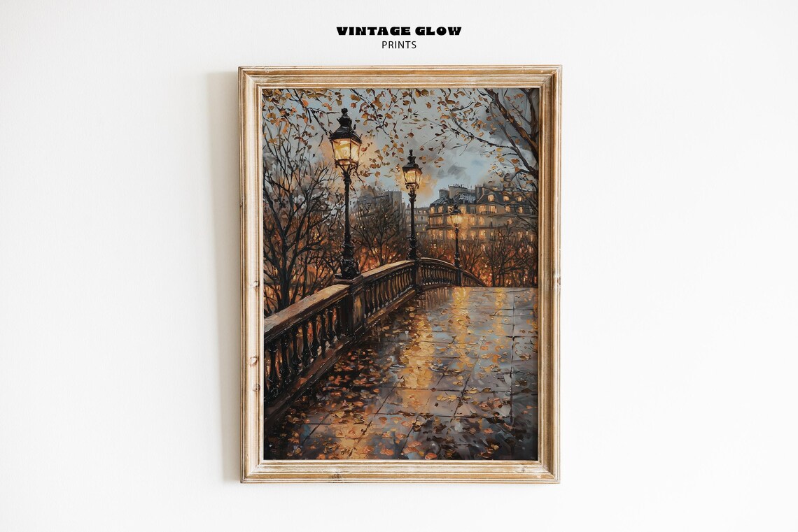 Rainy Autumn Landscape Art Print, Vintage Fall Scene