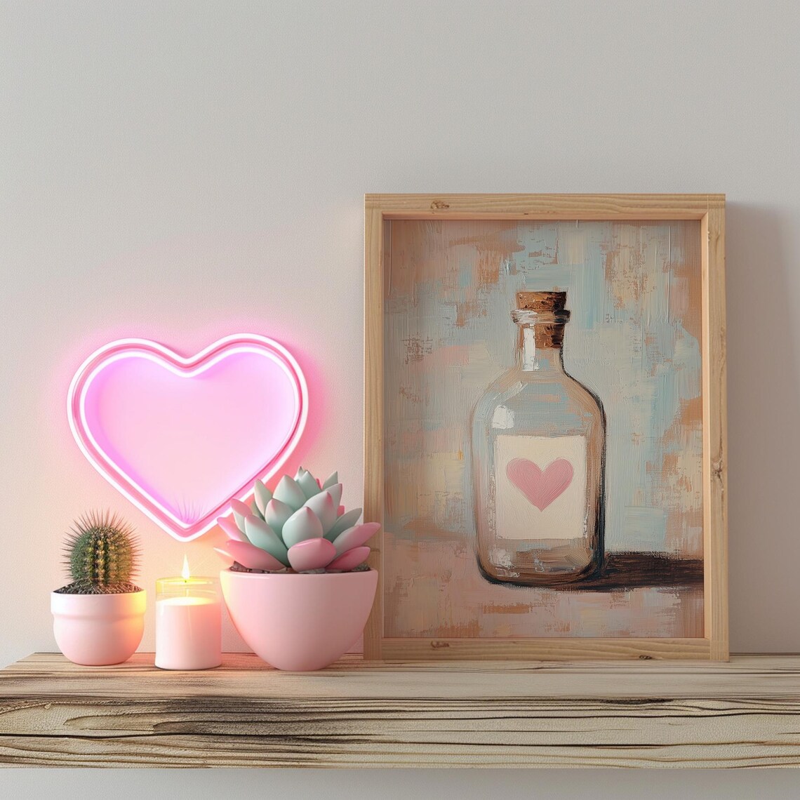 Pink Heart Love Potion Bottle Still Life Impressionist Wall Art - Image 3