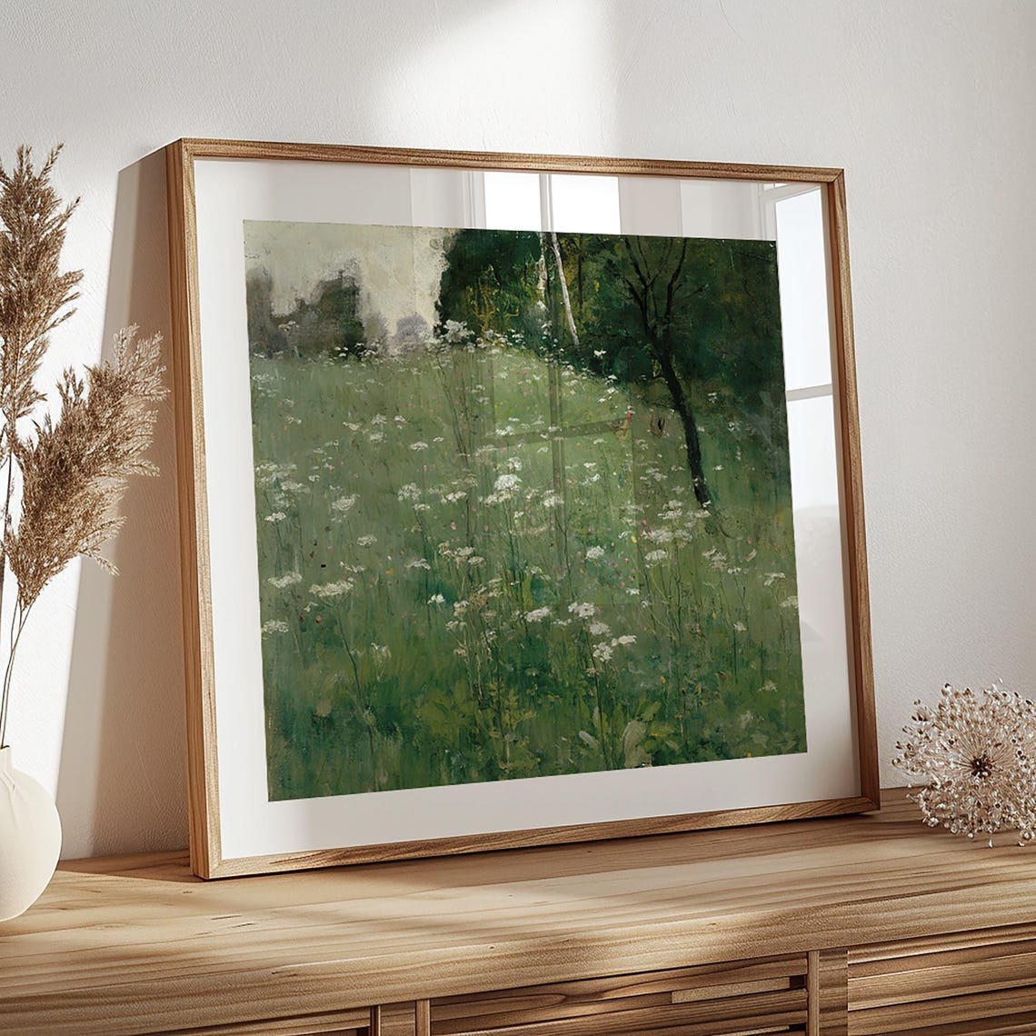 Antique Spring Meadow Wildflowers Moody Landscape Painting Poster - Image 3