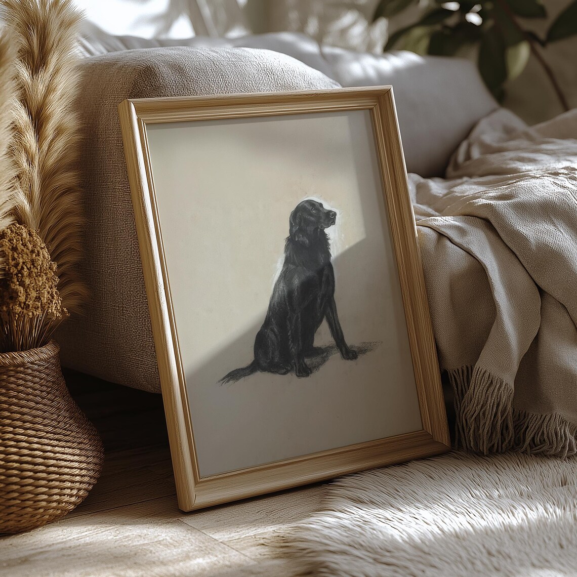 Black Spaniel Dog Charcoal Sketch Portrait Vintage Animal Print - Image 2