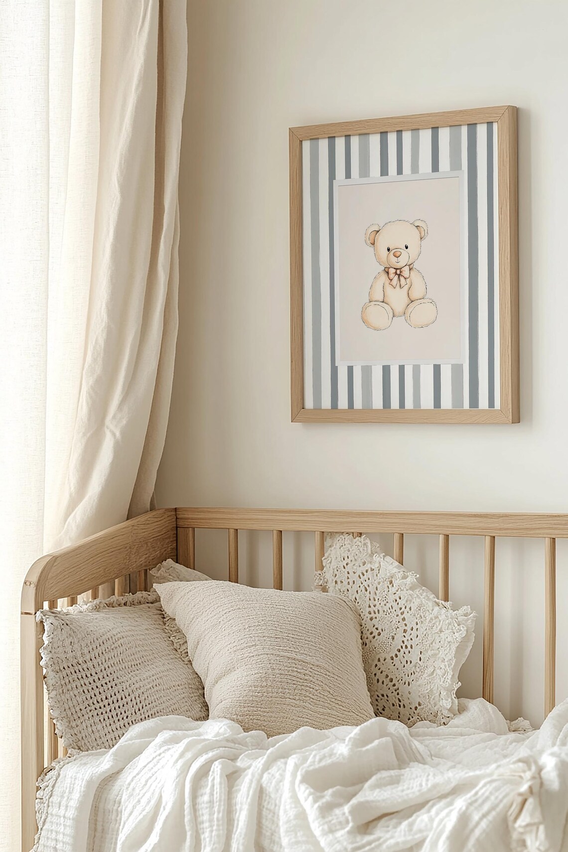 Vintage Teddy Bear Nursery Gray Striped Gender Neutral Baby Poster - Image 4