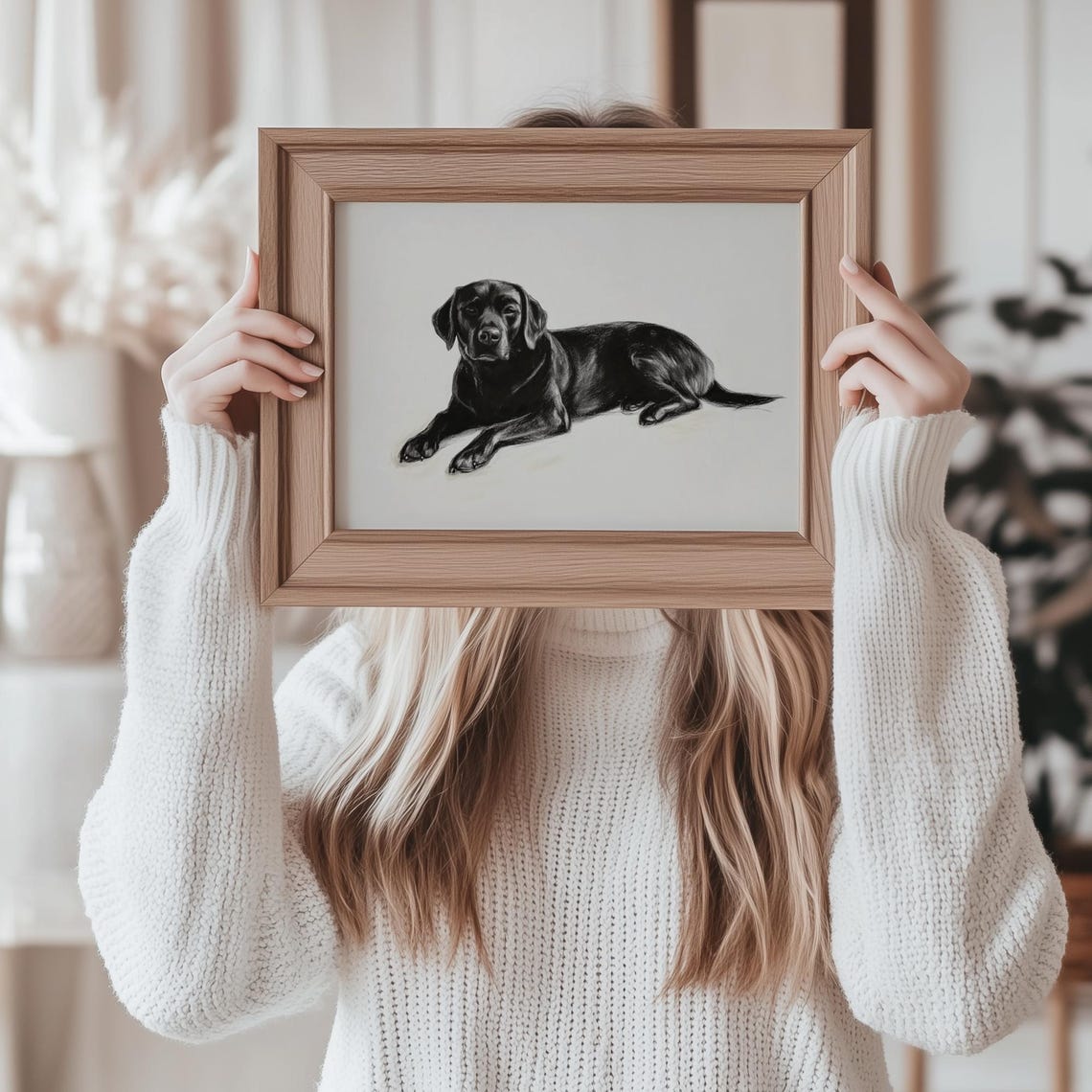 Black Labrador Retriever Lying Down Charcoal Sketch Dog Art Poster - Image 3