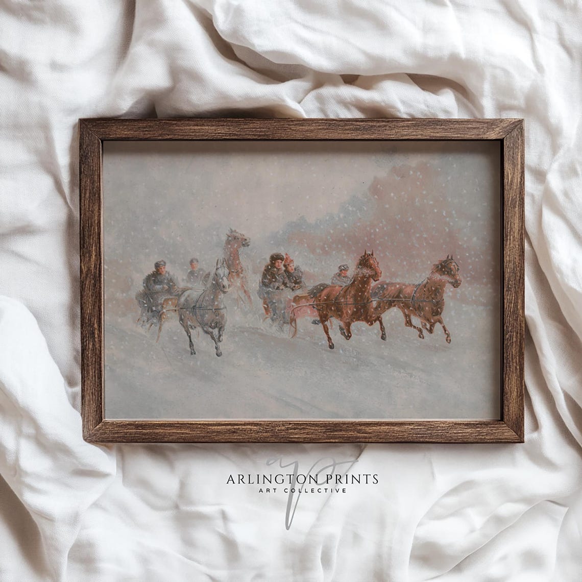 Snowy Landscape Wall Art Sleigh Ride In Winter Painting Printed And Shipped Vintage Christmas Decor Country Farmhouse Neutral Art T602 - Image 2