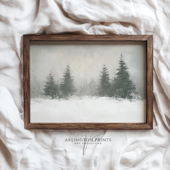 Snowy Pine Forest Winter Landscape Neutral Rustic Wall Print