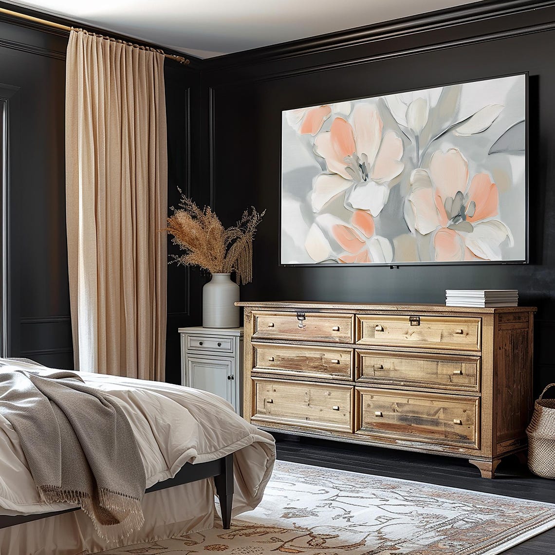 Blush Peach Abstract Floral Painting Frame TV Display Wall Art - Image 4