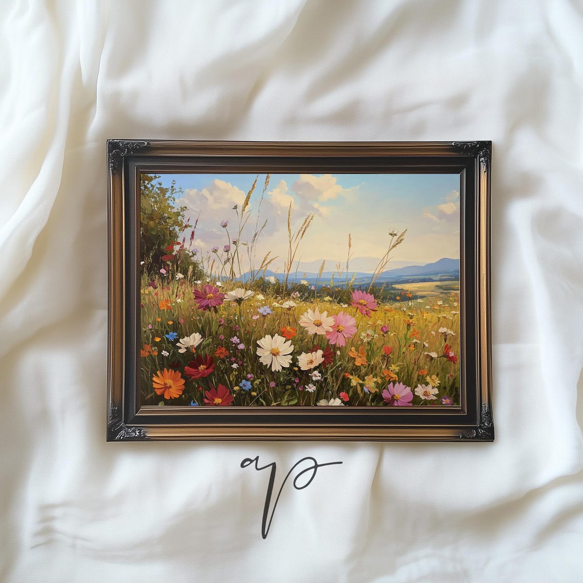 Wildflower Meadow Mountain Vista Vibrant Colorful Landscape Poster - Image 2