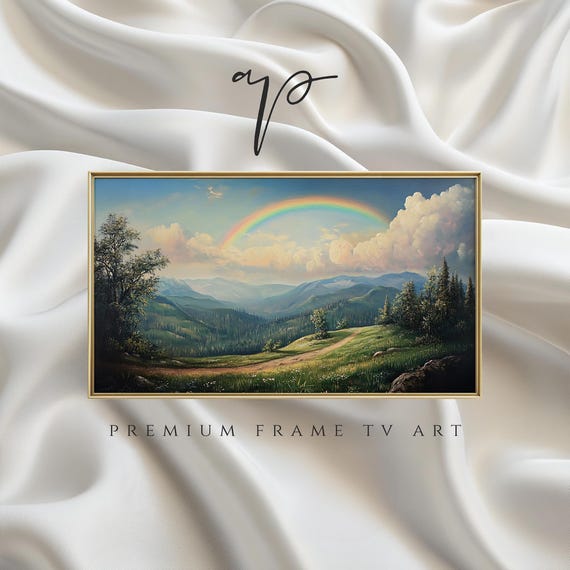 Spring Frame Tv Art Rainbow Landscape Oil Painting St Patricks Day Frame Tv Screensaver Vintage Farmhouse Tv