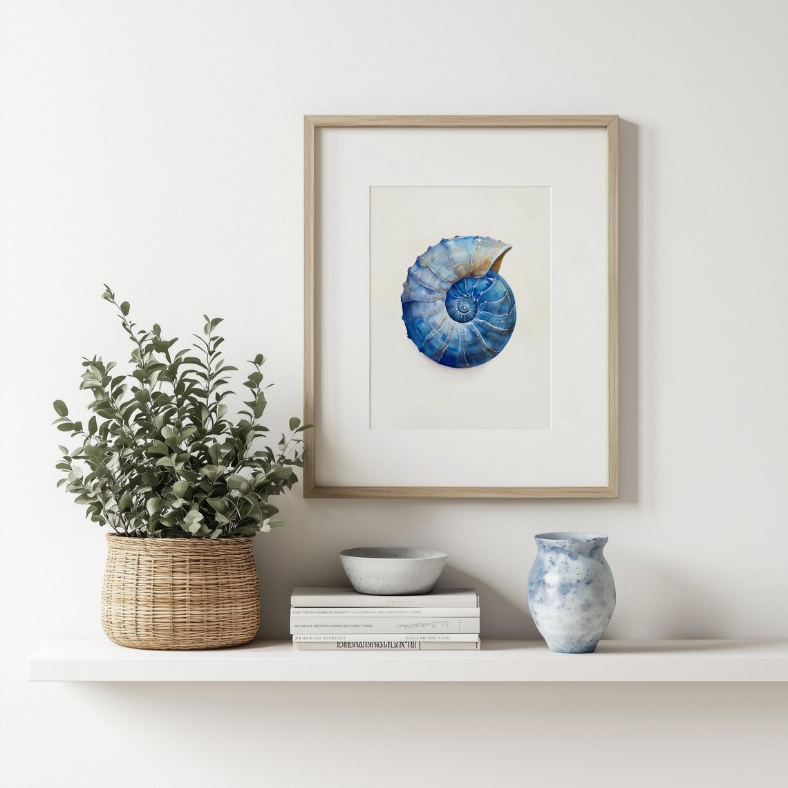 Blue Nautilus Shell Watercolor Beach Coastal Room Decor Poster - Image 3