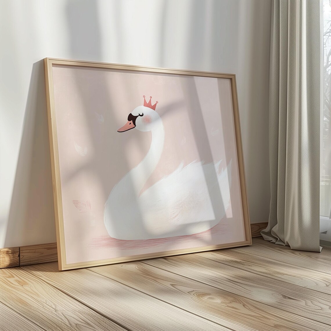 Pink Princess Swan Wearing Crown Cute Girls Nursery Art Poster - Image 2