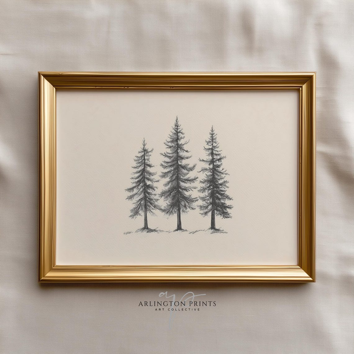 Nordic Three Pine Trees Pencil Sketch Minimalist Nature Poster
