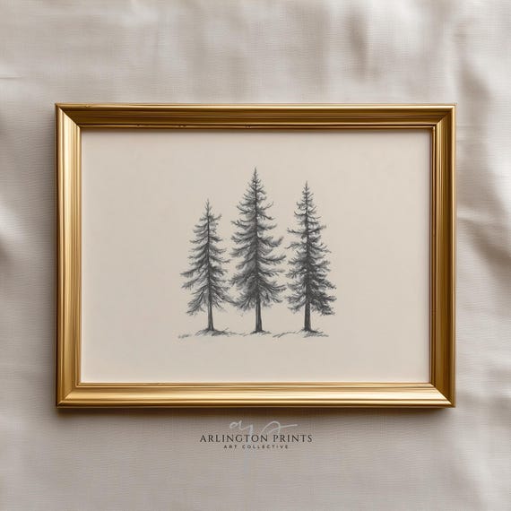 Nordic Christmas Tree Art Minimalist Pine Wall Print Scandinavian Holiday Decor Neutral Winter Artwork T891